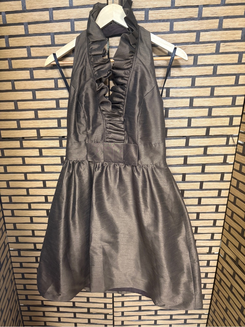 Alfred sung brown ruffle halter dress size 8